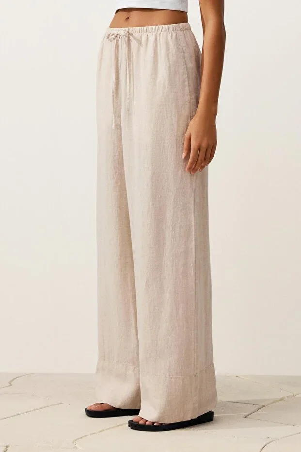 Oysho 100% Linen Straight Leg Trousers