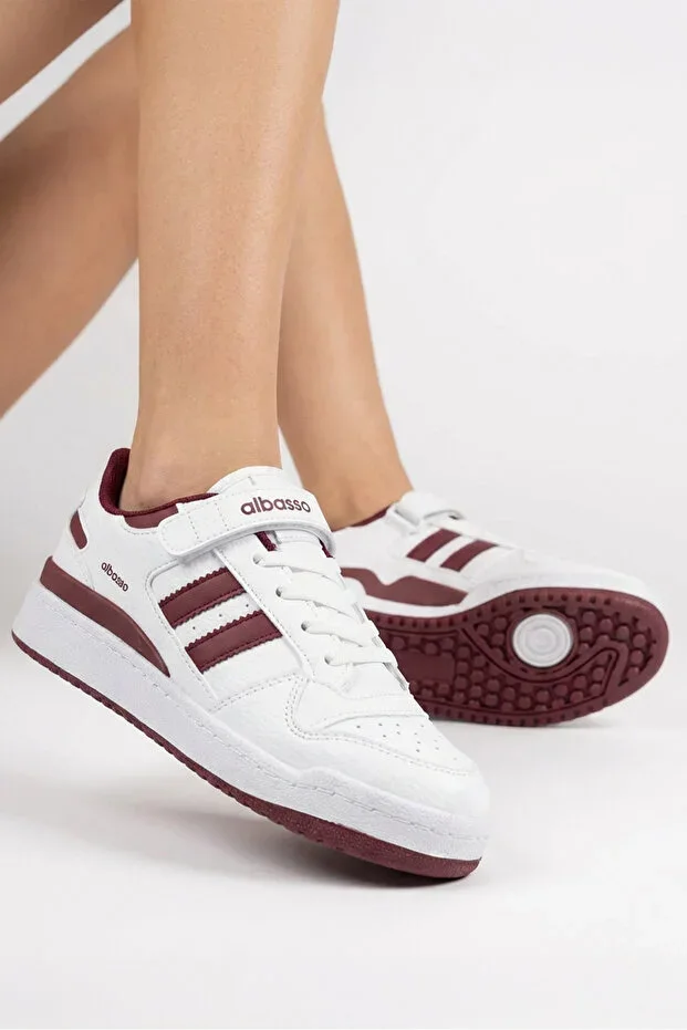 Sneaker With Burgundy Detail Comfortable Stylish Unisex Men Women Casual Sports Shoes