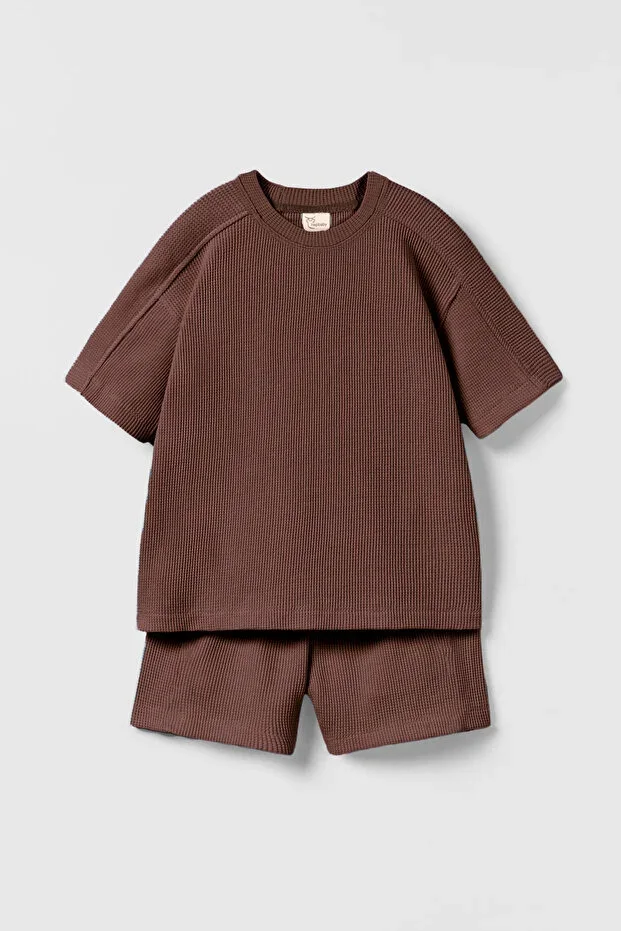 Kids Set with Coffee, Waffle Textured Shorts HB23990