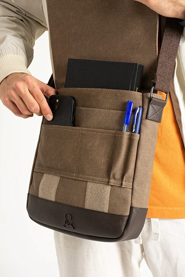 Mega 417 UNISEX Canvas Messenger Bag Shoulder Bag TOPRAK-COFFEE