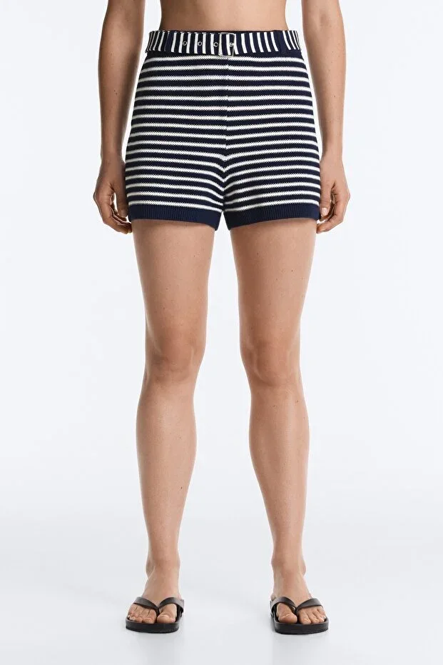 Oysho 100% Cotton Striped Knitted Shorts with Belt