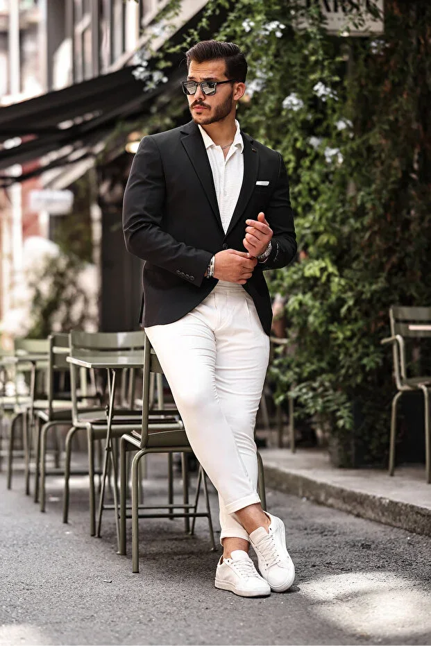 ITALIAN STYLE SHARP COLLAR BLACK BLAZER MEN'S SINGLE JACKET BLACK