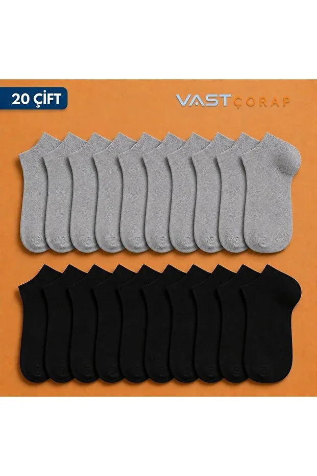 20 Pairs Economic Pack Ankle Socks 10 Pairs Black 10 Pairs Grey