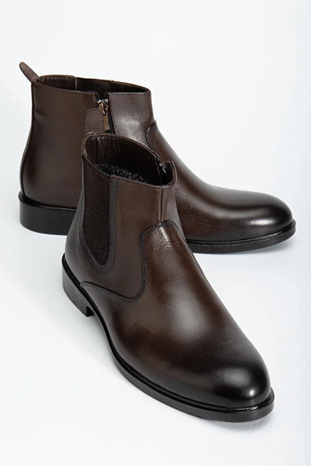 D2145 Genuine Leather Fur Lined Zippered Cold-Proof Men's Boots
