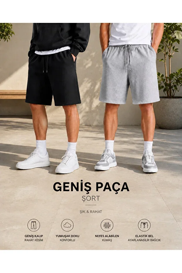 Opportunity Product 2 Pieces Black+Gray Oversize Fit Shorts Bermuda Comfortable Fit Non-Sweating
