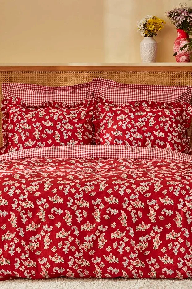Carlo 100% Cotton Double Duvet Cover Set Red