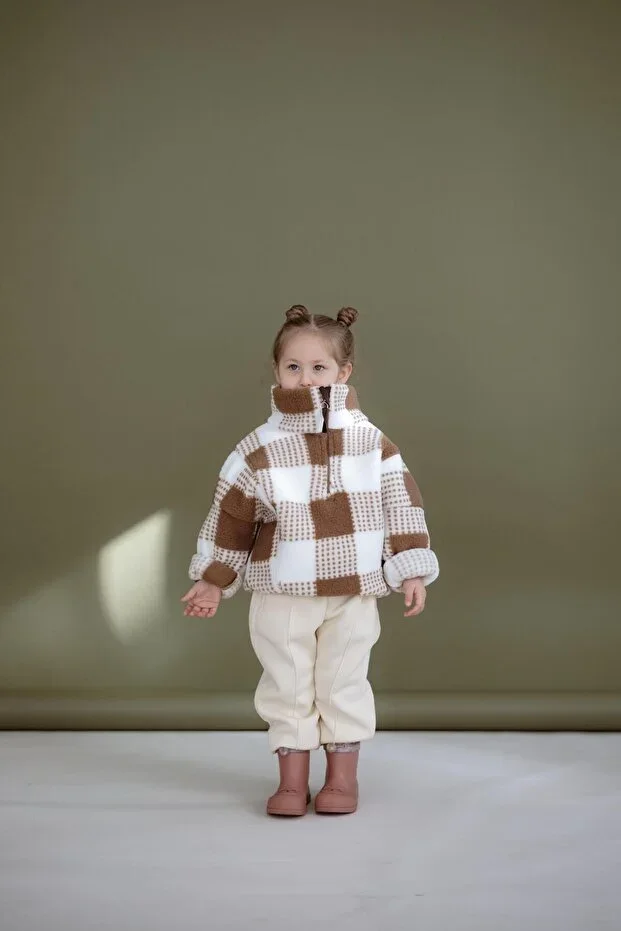 Coffee Plaid Half Zip Wellsoft Children's Jacket 1-6 Years