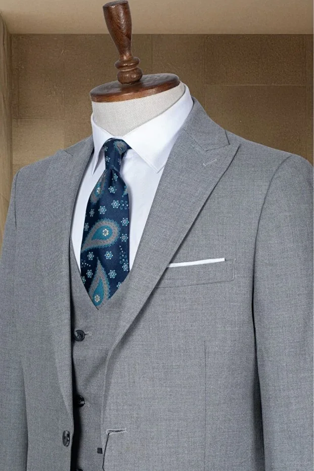 Grey Blazer Jacket-Vest-Pants Set- Suit