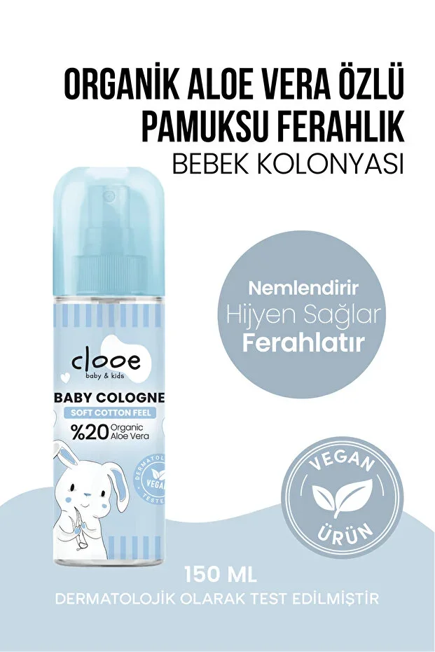 Vegan Organic Aloe Vera Moisturizing Cotton Baby Cologne Bag Size 150 ml