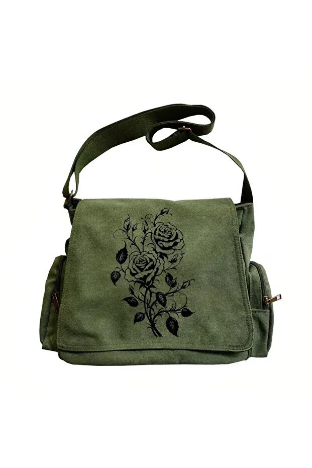 Black Rose Printed Unisex Messenger Bag