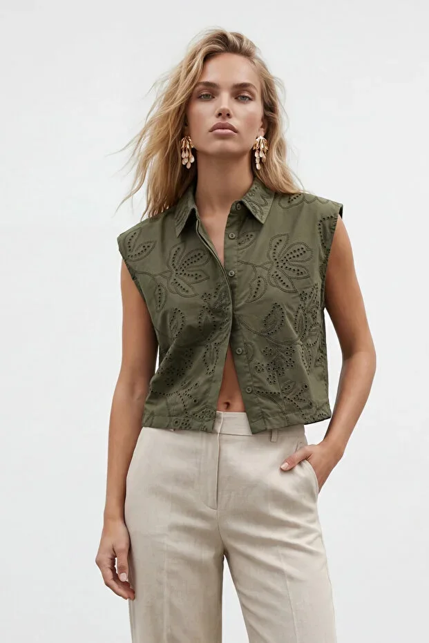 Khaki Lace Weave Padded Premium Shirt ALC-767-001