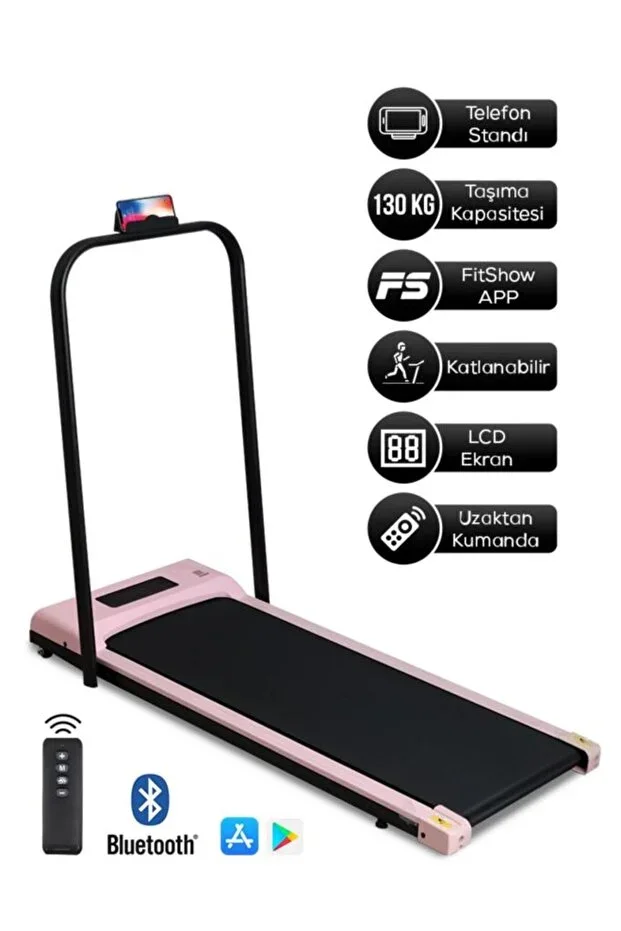 Bluetooth, Remote Controlled Walking and Running Treadmill, Adjustable via App, Pink Color