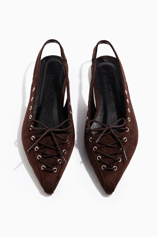 Bitter Coffee Women's Pointed Toe Lace-up Ballet Flats Daily Orthopedic Sole Shoes