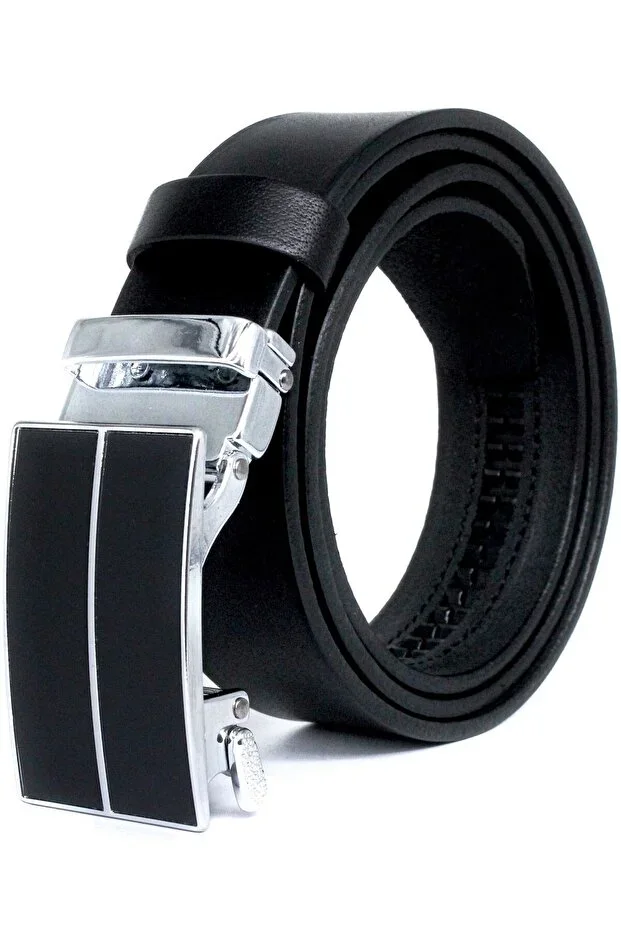 Automatic Buckle Holeless Buffalo Leather Men's Belt 3.5