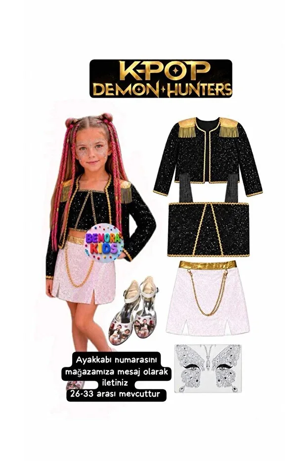 kpop huntrix mira iblis avcıları costume skirt jacket bustier blouse + face jewel + kpop heels birthday party