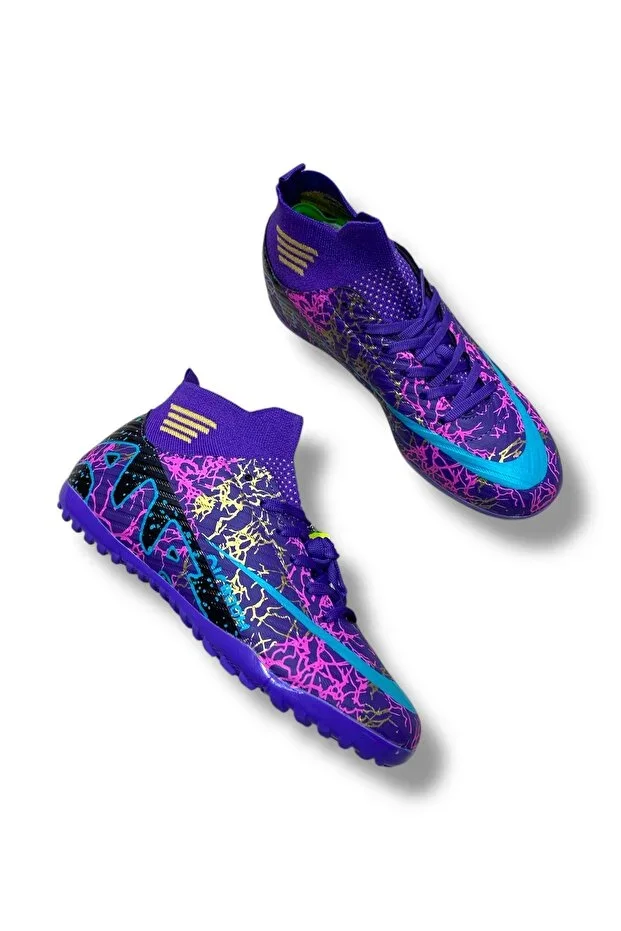 Laliga Halısaha Shoes with Socks, Purple Blue Patterned