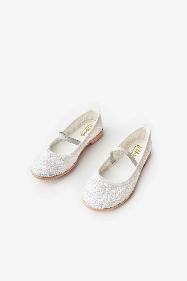 White Sequin Girls' Ballet Flats