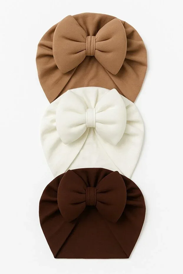 3-Piece Bow Lycra Baby Bonnet Set – Flexible and Soft Structure for 3-18 Months