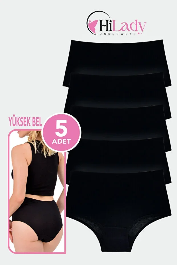 Women's Panties High Waist Black Cotton Soft Stretchy Fabric Pack of 5