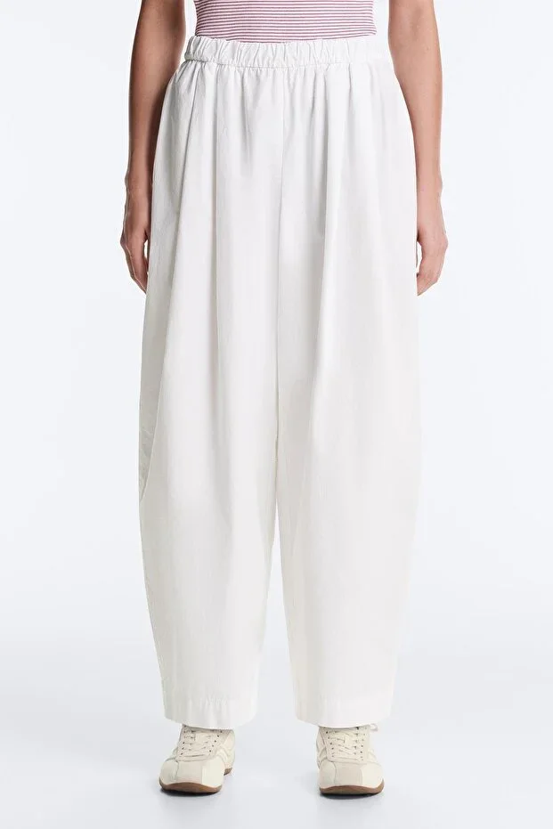Oysho 100% Cotton, Pleated, Slim Leg Trousers