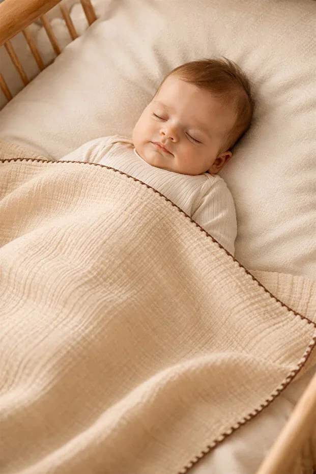 4-Layer 100% Cotton Cream Muslin Baby Blanket