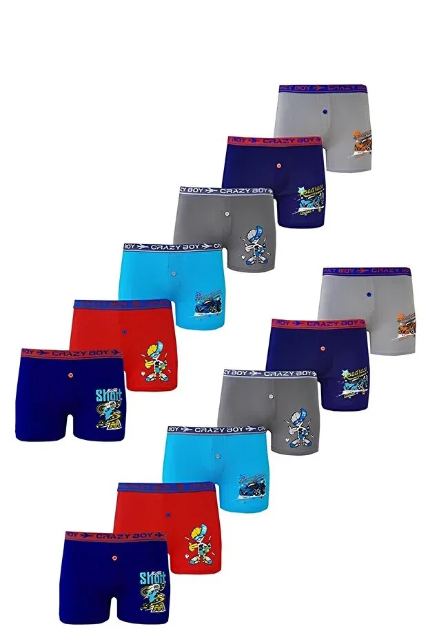 Dode Flora 0253 Boys Mixed Pattern Economical 12 Pack Boxer Briefs
