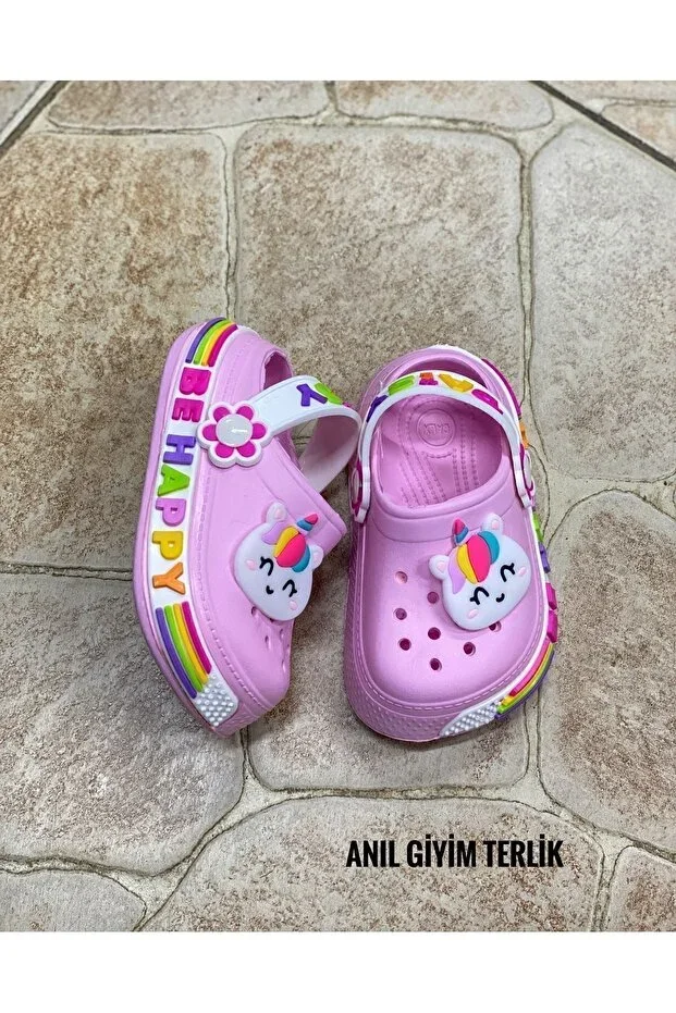 Girls Pink Unicorn Figure Non-Slip Sole Slipper Sandal