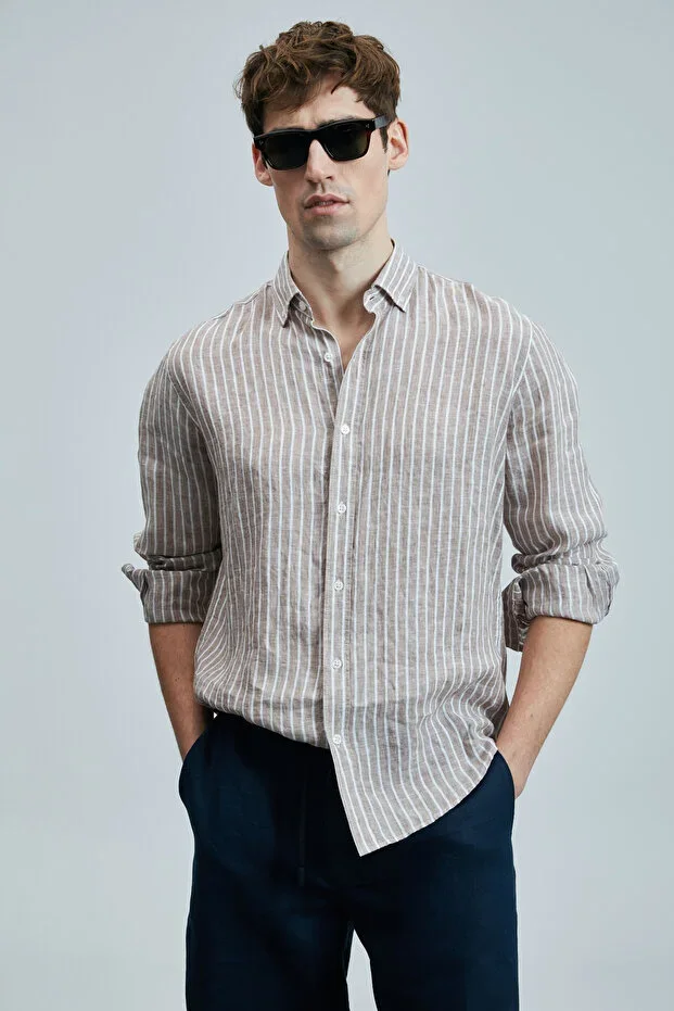 Alfred Men's Linen Cotton Shirt Regular Fit Beige