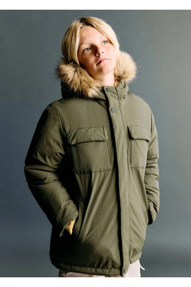 Anorak with faux fur hood