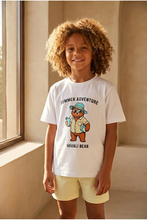 Children's Teddy Print Shorts Pajama Set