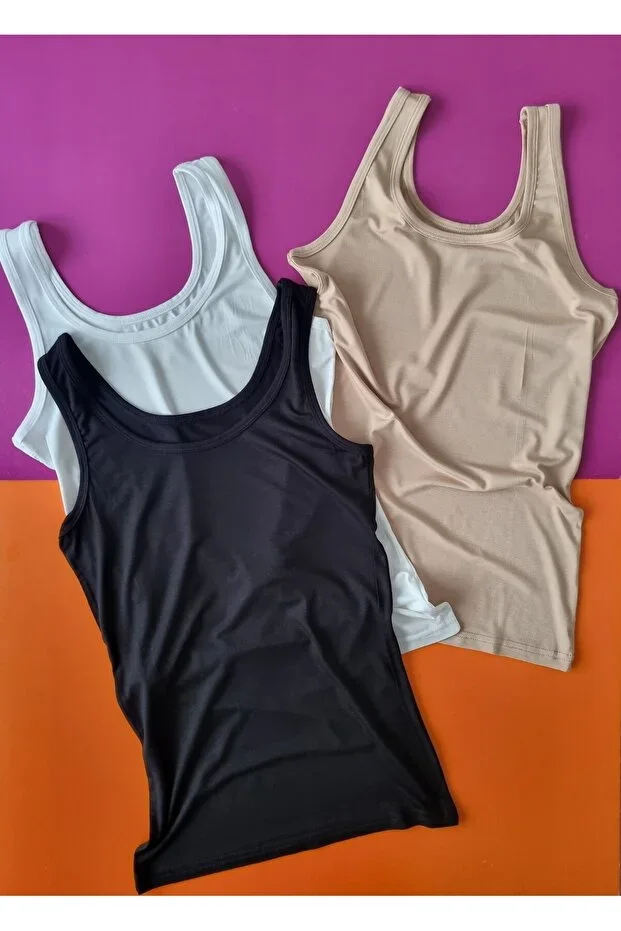 Thick Strap Bamboo Fabric 3-Piece Black, Nude, and White Women's Tank Top