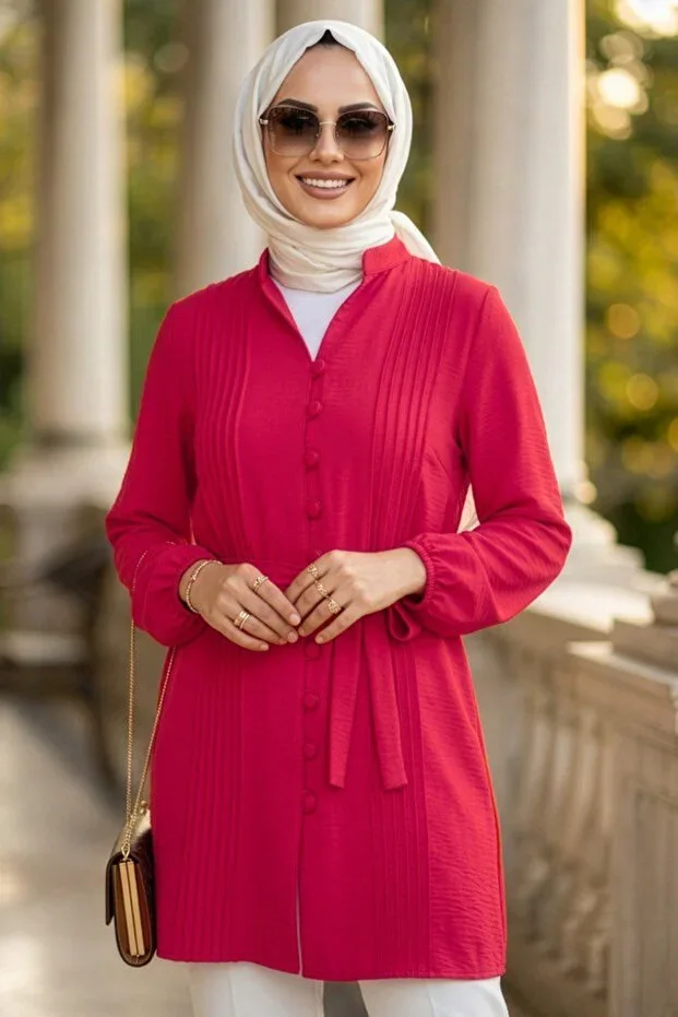 N.S NEVA STYLE Red Pleated Modest Tunic 20299K