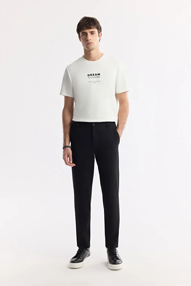 Men's Black Elasticated Waist Bi-Stretch Chino Slim Fit Trousers B003033