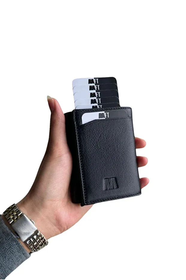Retro Genuine Leather Men's Wallet with Mechanical Mechanism