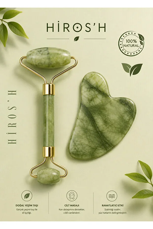 2'li Set %100 Natural Jade Stone - Heart Gua Sha Facial Massage Tool Face Massager