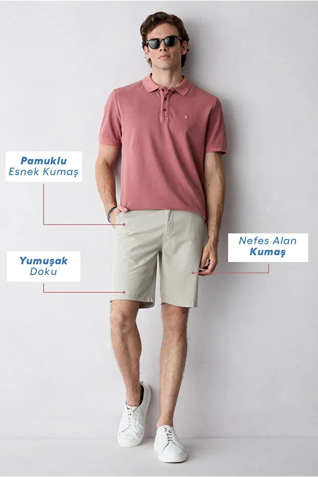 Regular Fit Standard Cut Cotton Bermuda Shorts with Side Pockets