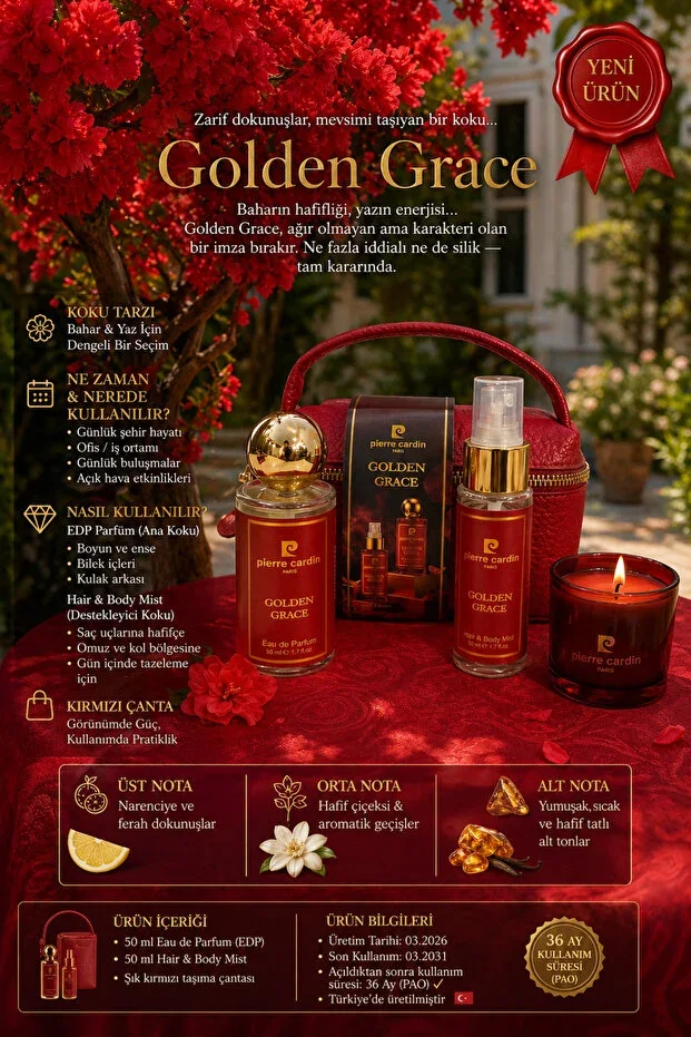 NEW Golden Grace Women's Perfume Set 50 ml EDP + Hair Body Mist 50 ml + Bag