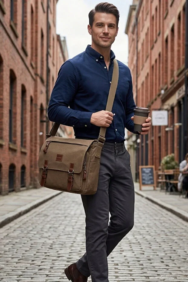 GK72 Canvas Messenger Bag Shoulder Bag Laptop Compartment School Bag GREEN