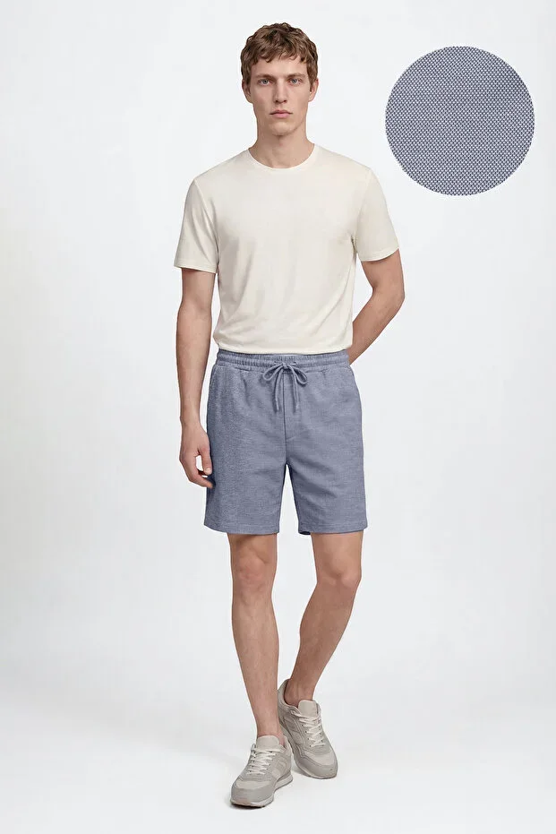 Men's Navy Blue Cotton Standard Fit Regular Cut Tie Waist Side Pocket Knit Sports Shorts