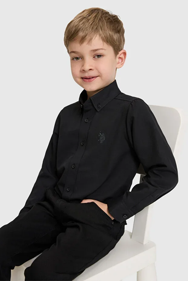 Boys Black Long Sleeve Basic Shirt 50324687-VR046