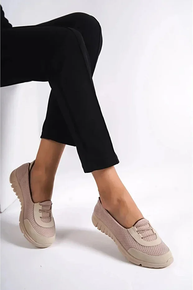 KAYGISIZ AYAKKABI Cream Mother Orthopedic Sole Laceless Daily Easy Wear Anatomical Sport Walking Shoes