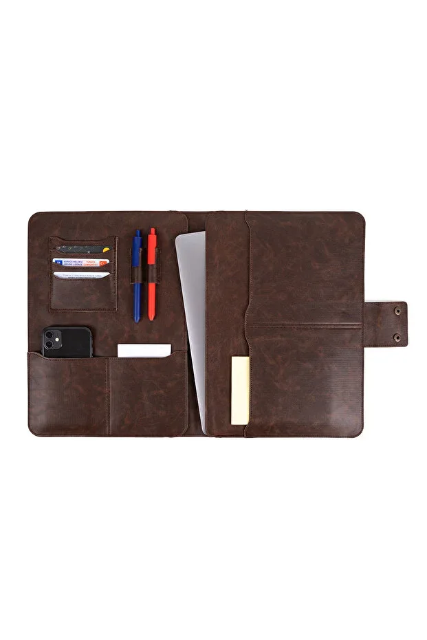 M2 13-14 Inch Macbook Pro-air Vegan Leather Organizer Briefcase Tablet Case Crazy Coffee