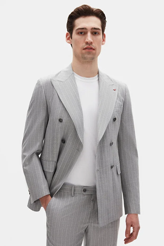 Ds Damat Regular Fit Grey Striped Double-Breasted Suit