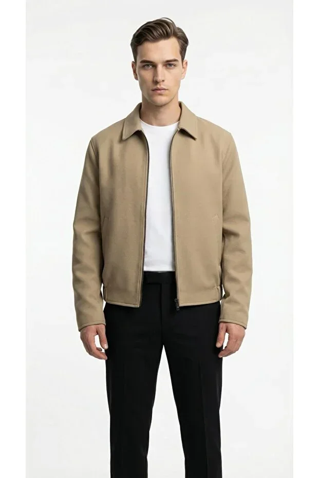 Men's Zippered Seasonal Jacket – Dense Textured Shirt Collar