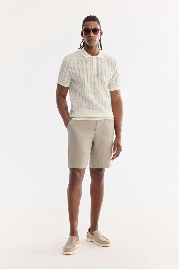 Men's Grey Elastic Waistband 100% Linen Relaxed Fit Shorts B003732