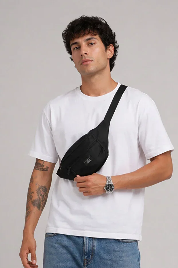 Unisex Black 2 Compartment Waist and Shoulder Bag