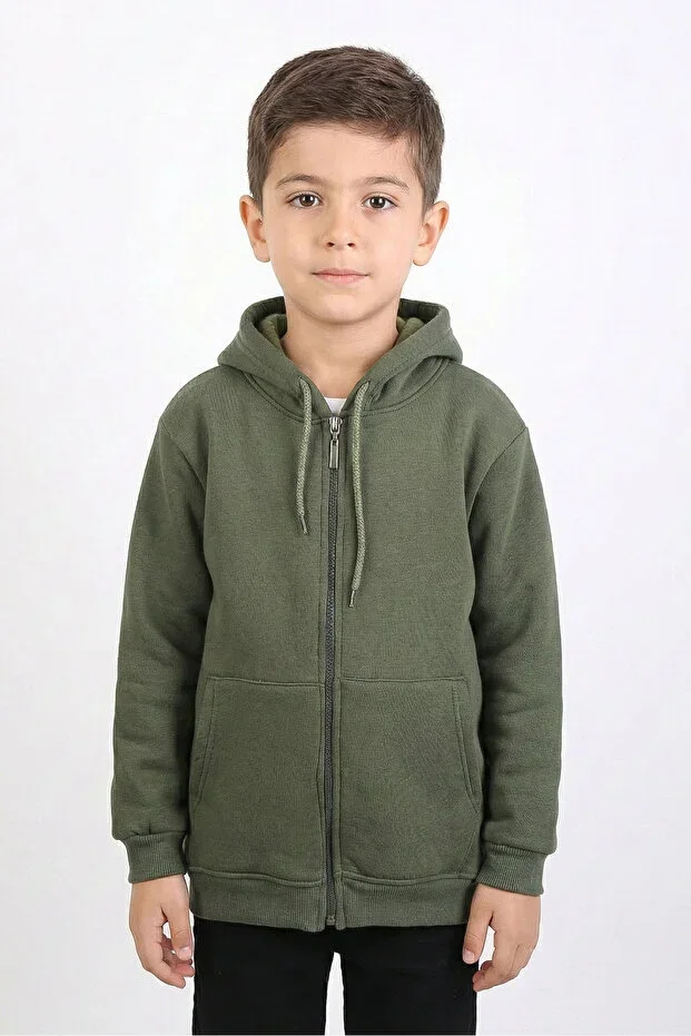 Men's Kids Basic Plain Hooded Zip-Up Sweatshirt - 2544