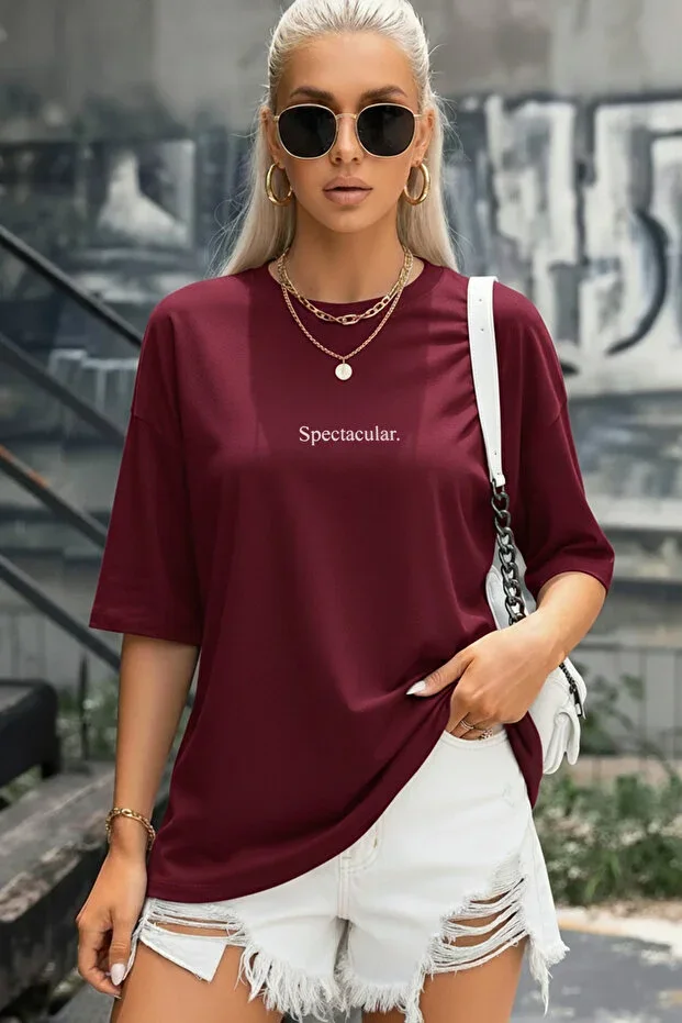 Teenage Millionaire Women's Burgundy Spectacular Oversize Loose T-Shirt