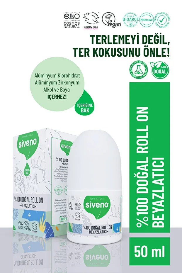 100% Natural Roll-on Whitening Effect Deodorant Anti-sweat Odor Herbal Stain-free Vegan 50 ml