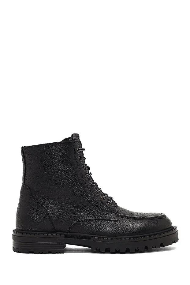 Men's Black Zippered Leather Boots 25WFD7547FT